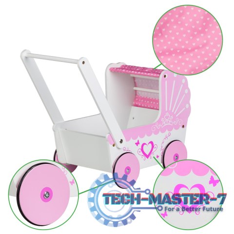 Drewniany wózek dla lalek z daszkiem ECOTOYS ECOTOYS Drewniany wózek dla lalek z daszkiem ECOTOYS ECOTOYS