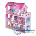 Drewniany domek dla lalek z oświetleniem LED + zestaw mebelków ECOTOYS ECOTOYS Drewniany domek dla lalek z oświetleniem LED + zestaw mebelków ECOTOYS ECOTOYS