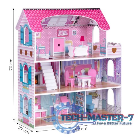 Drewniany domek dla lalek z oświetleniem LED + zestaw mebelków ECOTOYS ECOTOYS Drewniany domek dla lalek z oświetleniem LED + zestaw mebelków ECOTOYS ECOTOYS