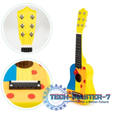 Gitara dla dzieci drewniana metalowe struny kostka- żółta ECOTOYS ECOTOYS Gitara dla dzieci drewniana metalowe struny kostka- żółta ECOTOYS ECOTOYS