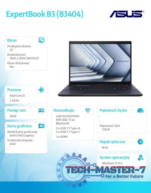 Notebook ExpertBook B3 B3404CVA-Q50137X - i5-1335U/16GB/512GB/14" WUXGA/Win 11 PRO/3YRS Notebook ExpertBook B3 B3404CVA-Q50137X - i5-1335U/16GB/512GB/14" WUXGA/Win 11 PRO/3YRS