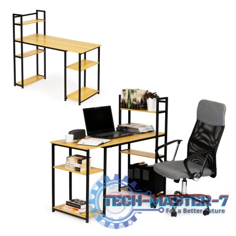 Biurko komputerowe biurowe stół + regał półki loft jasny dąb ModernHome ModernHome Biurko komputerowe biurowe stół + regał półki loft jasny dąb ModernHome ModernHome