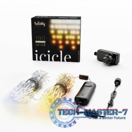 Inteligentne lampki sople Icicle 190 AWW LED, 5x0,5 m, IP44, przezroczysty przewód