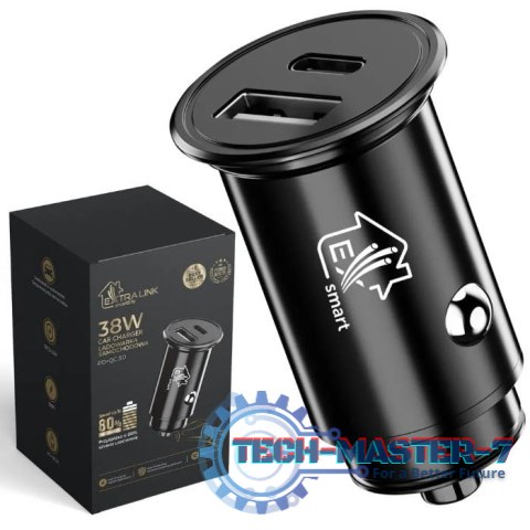 Ładowarka do samochodu Smart Life 38W, 1x USB-C, 1x USB-A Czarna Ładowarka do samochodu Smart Life 38W, 1x USB-C, 1x USB-A Czarna