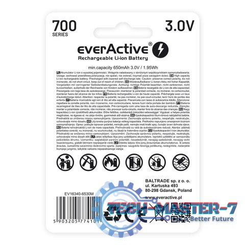 Akumulator 16340 3V Li-ion 700 mAh micro USB Akumulator 16340 3V Li-ion 700 mAh micro USB