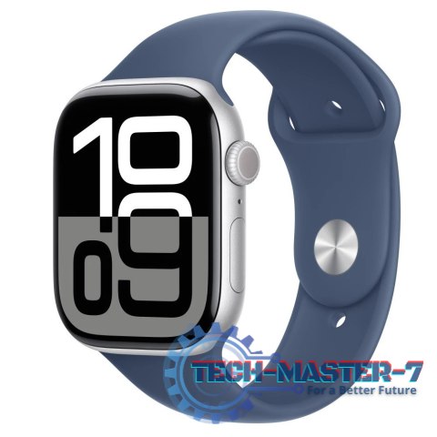 Watch Series 10 GPS, koperta 46 mm z aluminium w kolorze srebrnym z paskiem sportowym w kolorze denim - rozmiar S/M Watch Series 10 GPS, koperta 46 mm z aluminium w kolorze srebrnym z paskiem sportowym w kolorze denim - rozmiar S/M