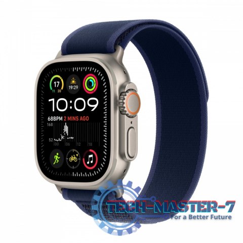 Watch Ultra 2 GPS + Cellular, koperta 49 mm z tytanu w kolorze naturalnym z opaską Trial S/M w kolorze niebieskim Watch Ultra 2 GPS + Cellular, koperta 49 mm z tytanu w kolorze naturalnym z opaską Trial S/M w kolorze niebieskim