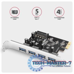 PCEU-430RS Kontroler PCIe 4x port USB 3.2 GEN 1, UASP, chipset Renesas, 15-pin SATA zasilacz
