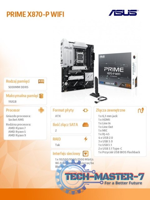 Płyta główna PRIME X870-P WIFI AM5 4 DDR5 HDMI/USB-C Płyta główna PRIME X870-P WIFI AM5 4 DDR5 HDMI/USB-C