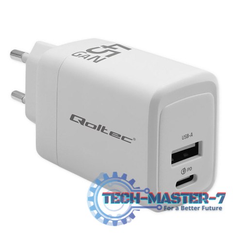 Ładowarka sieciowa 45W GaN | 5-20V | 1.5-3A | 1xUSB-C PD | 1xUSB QC 3.0 | Biała Ładowarka sieciowa 45W GaN | 5-20V | 1.5-3A | 1xUSB-C PD | 1xUSB QC 3.0 | Biała