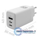 Ładowarka sieciowa 65W GaN | 5-20V | 3-3.35A | 2xUSB-C PD | 1xUSBQC 3.0 | Biała Ładowarka sieciowa 65W GaN | 5-20V | 3-3.35A | 2xUSB-C PD | 1xUSBQC 3.0 | Biała