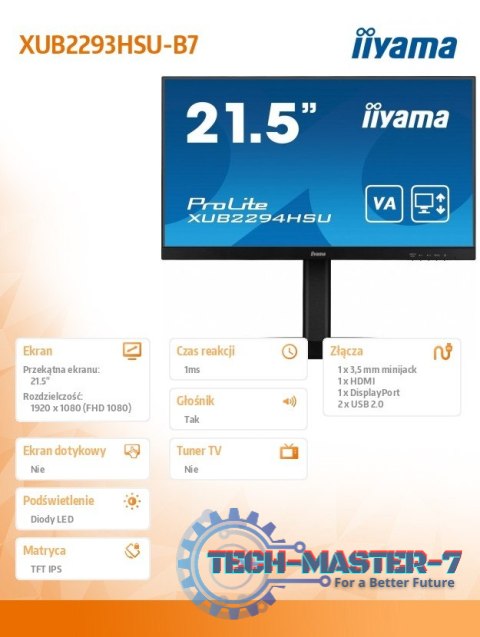 Monitor 21.5 cali XUB2293HSU-B7 IPS, 100Hz, Pivot, HAS(150mm), 300cd Monitor 21.5 cali XUB2293HSU-B7 IPS, 100Hz, Pivot, HAS(150mm), 300cd
