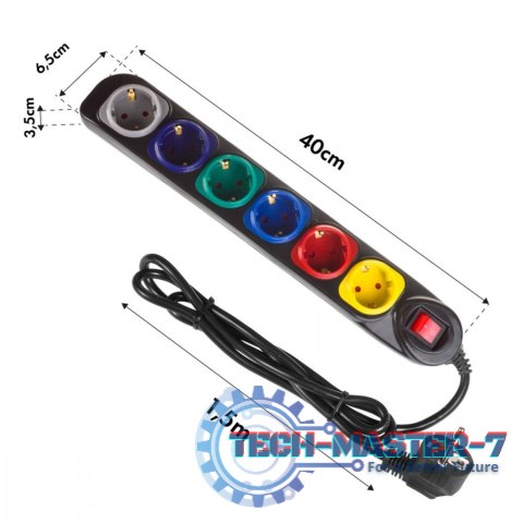 Listwa zasilająca 1,5m 250VAC/10A MCE509 B 2500 Q, IP20, 6 gniazd, prąd znamionowy 10A, czarny Listwa zasilająca 1,5m 250VAC/10A MCE509 B 2500 Q, IP20, 6 gniazd, prąd znamionowy 10A, czarny