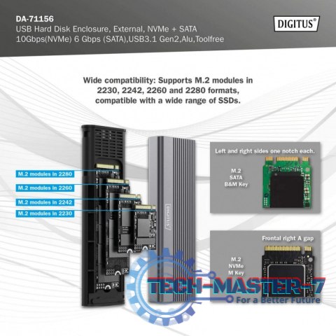Obudowa USB 3.1 Typ C na dysk SSD M.2 NVMe 10 Gbps + SATA 6 Gbps aluminiowa, beznarzędziowa Obudowa USB 3.1 Typ C na dysk SSD M.2 NVMe 10 Gbps + SATA 6 Gbps aluminiowa, beznarzędziowa