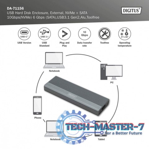 Obudowa USB 3.1 Typ C na dysk SSD M.2 NVMe 10 Gbps + SATA 6 Gbps aluminiowa, beznarzędziowa Obudowa USB 3.1 Typ C na dysk SSD M.2 NVMe 10 Gbps + SATA 6 Gbps aluminiowa, beznarzędziowa