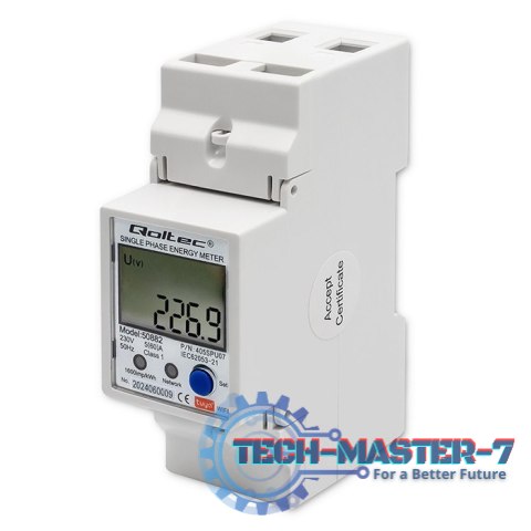 Jednofazowy elektroniczny licznik | miernik zużycia energii na szynę DIN | 230V | LCD | Wi-Fi Jednofazowy elektroniczny licznik | miernik zużycia energii na szynę DIN | 230V | LCD | Wi-Fi