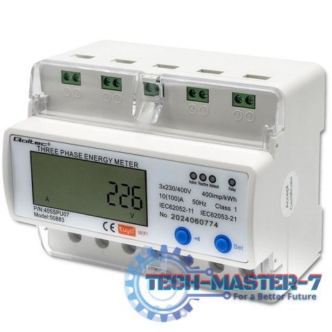 Trójfazowy elektroniczny licznik | miernik zużycia energii na szynę DIN | 400V | LCD | Wi-Fi Trójfazowy elektroniczny licznik | miernik zużycia energii na szynę DIN | 400V | LCD | Wi-Fi