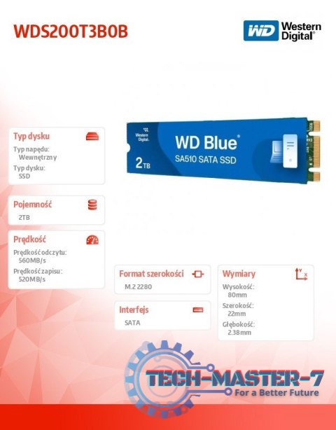 Dysk SSD Blue 2TB SA510 M.2 2280 WDS200T3B0B Dysk SSD Blue 2TB SA510 M.2 2280 WDS200T3B0B