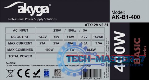 Zasilacz ATX 400W AK-B1-400 P4 3x SATA 2x Molex PPFC FAN 12CM Zasilacz ATX 400W AK-B1-400 P4 3x SATA 2x Molex PPFC FAN 12CM