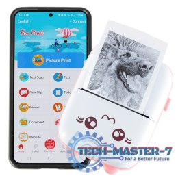 Drukotek drukarka mini termiczna do zdjęć notatek etykiet + kabel USB kotek kot różowy