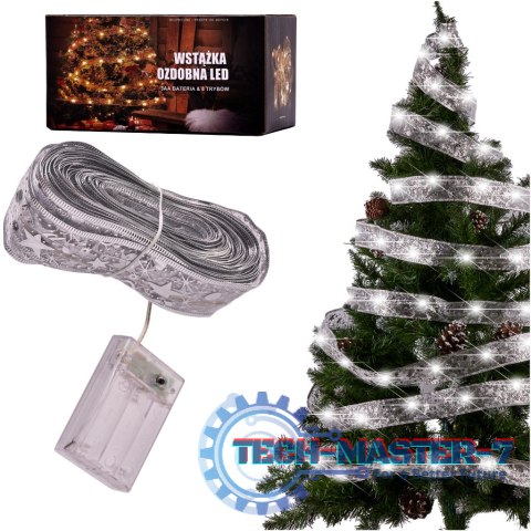 Wstążka ozdobna taśma LED 10m 100LED lampki choinkowe ozdoba świąteczna zimny biały na baterie Wstążka ozdobna taśma LED 10m 100LED lampki choinkowe ozdoba świąteczna zimny biały na baterie