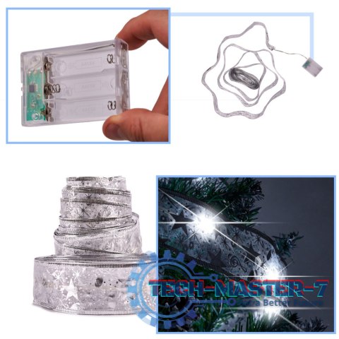 Wstążka ozdobna taśma LED 10m 100LED lampki choinkowe ozdoba świąteczna zimny biały na baterie Wstążka ozdobna taśma LED 10m 100LED lampki choinkowe ozdoba świąteczna zimny biały na baterie