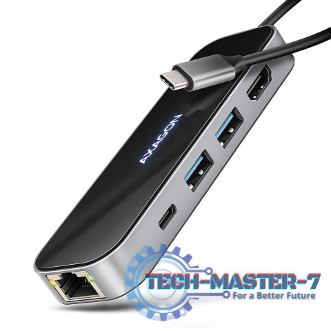 HMC-6GLN Wieloportowy hub USB 6in1, 5Gbps, 2xUSB-A, 1x USB-C, GLAN, HDMI 4K/60Hz, PD 100W, 20cm USB-C kabel