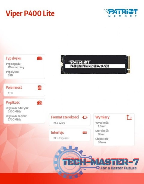 Dysk SSD 1TB Viper P400 Lite 3500/2700MB/s PCIe M.2 Gen 4x4 NVMe1.4 Dysk SSD 1TB Viper P400 Lite 3500/2700MB/s PCIe M.2 Gen 4x4 NVMe1.4