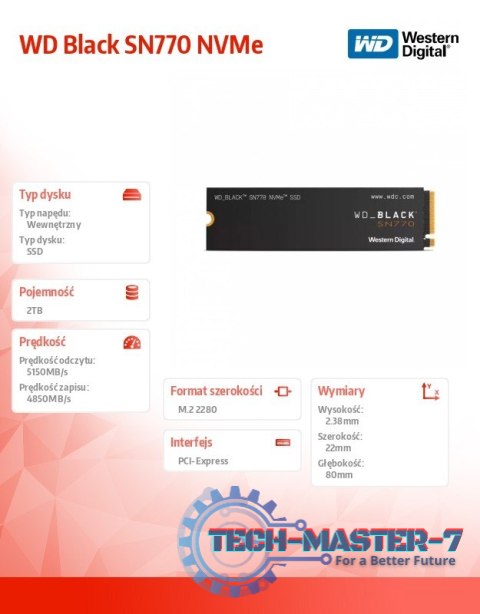 Dysk SSD WD Black 2TB SN770 NVMe 2280 M2 Dysk SSD WD Black 2TB SN770 NVMe 2280 M2