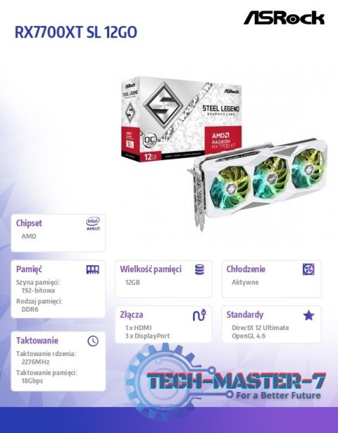 Karta graficzna Radeon RX 7700 XT STEEL LEGEND OC 12G GDDR6 192bit Karta graficzna Radeon RX 7700 XT STEEL LEGEND OC 12G GDDR6 192bit
