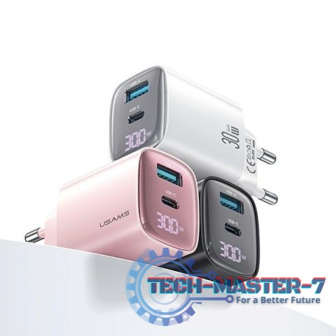 Ładowarka sieciowa 30W GaN LED USB+USB-C CC229 Fast Charging czarna Ładowarka sieciowa 30W GaN LED USB+USB-C CC229 Fast Charging czarna