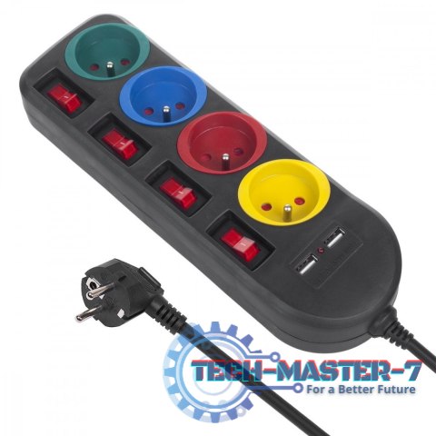 Listwa zasilająca z wyłącznikami 4 gniazda + 2xUSB przedłużacz MCE229B Czarna Listwa zasilająca z wyłącznikami 4 gniazda + 2xUSB przedłużacz MCE229B Czarna
