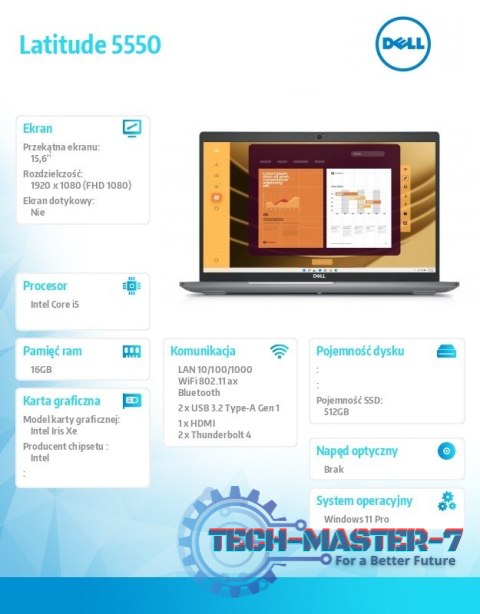 Notebook Latitude 5550 Win11Pro i5-1335U/16GB/512GB SSD Gen4/15.6 FHD/Intel Iris Xe/FgrPr&SmtCd/FHD/IR Cam/Mic/WLAN+BT/Backlit K Notebook Latitude 5550 Win11Pro i5-1335U/16GB/512GB SSD Gen4/15.6 FHD/Intel Iris Xe/FgrPr&SmtCd/FHD/IR Cam/Mic/WLAN+BT/Backlit K