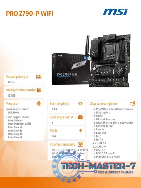 Płyta główna PRO Z790-P WIFI s1700 4DDR5 HDMI/DP ATX Płyta główna PRO Z790-P WIFI s1700 4DDR5 HDMI/DP ATX