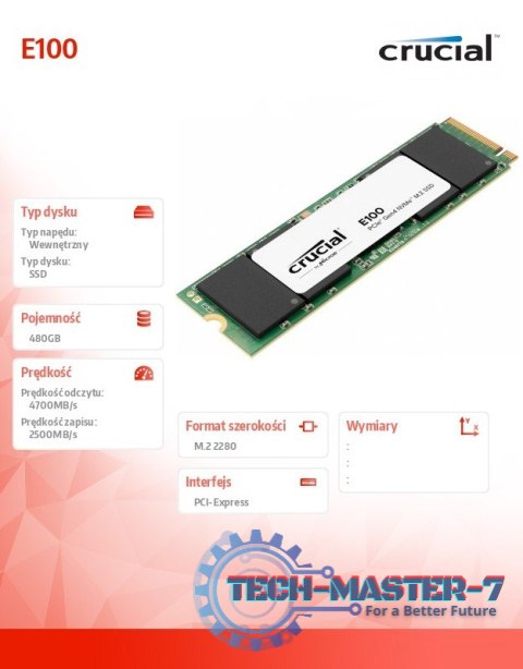 Dysk SSD E100 480GB M.2 NVMe 2280 PCIe 4.0 4700/2500 MB/s Dysk SSD E100 480GB M.2 NVMe 2280 PCIe 4.0 4700/2500 MB/s