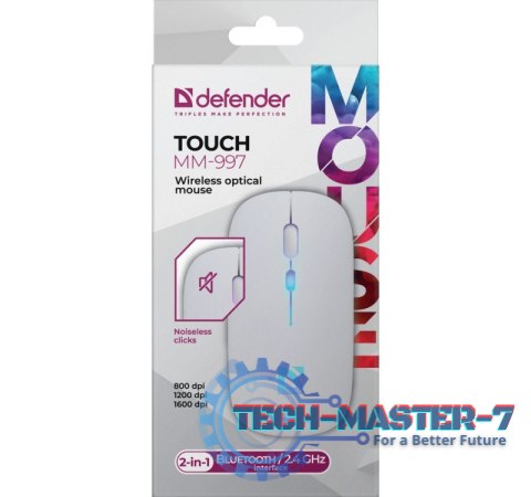 Mysz bezprzewodowa silent click TOUCH MM-997 akumulator 800/1200/1600 DPI biała Mysz bezprzewodowa silent click TOUCH MM-997 akumulator 800/1200/1600 DPI biała