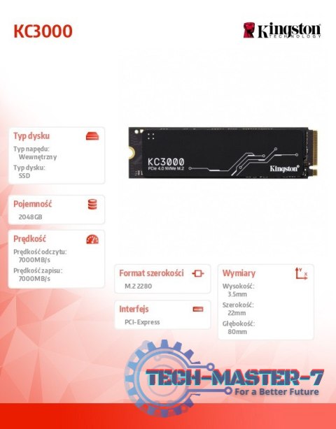 Dysk SSD KC3000 2048GB PCIe 4.0 NVMe M.2 Dysk SSD KC3000 2048GB PCIe 4.0 NVMe M.2