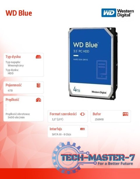 Dysk twardy WD Blue 4TB 3,5 256MB 5400RPM CMR Dysk twardy WD Blue 4TB 3,5 256MB 5400RPM CMR