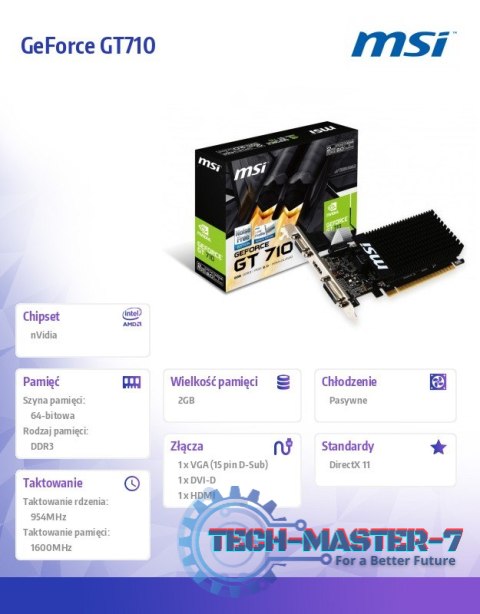 Karta graficzna GeForce GT 710 2GB DDR3 64BIT DVI/D-SUB/HDMI Karta graficzna GeForce GT 710 2GB DDR3 64BIT DVI/D-SUB/HDMI