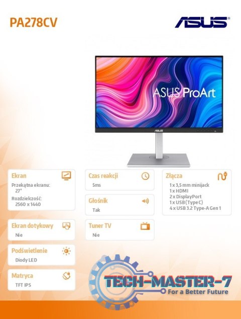Monitor 27 cali PA278CV IPS WQHD HDMI DP USB-C 4xUSB PIVOT Głośnik Monitor 27 cali PA278CV IPS WQHD HDMI DP USB-C 4xUSB PIVOT Głośnik