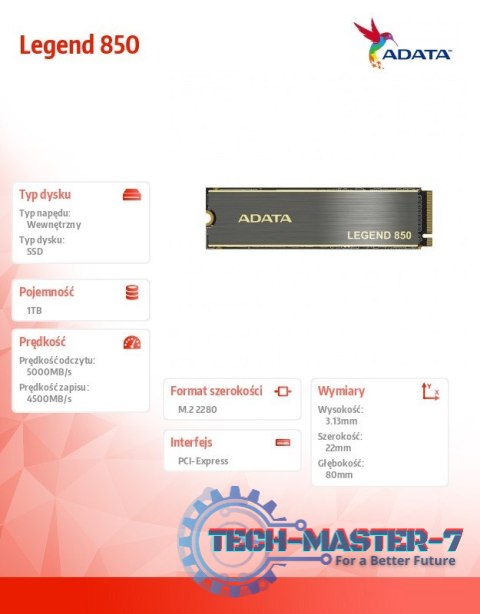 Dysk SSD Legend 850 1TB PCIe 4x4 5/4.5 GB/s M2 Dysk SSD Legend 850 1TB PCIe 4x4 5/4.5 GB/s M2