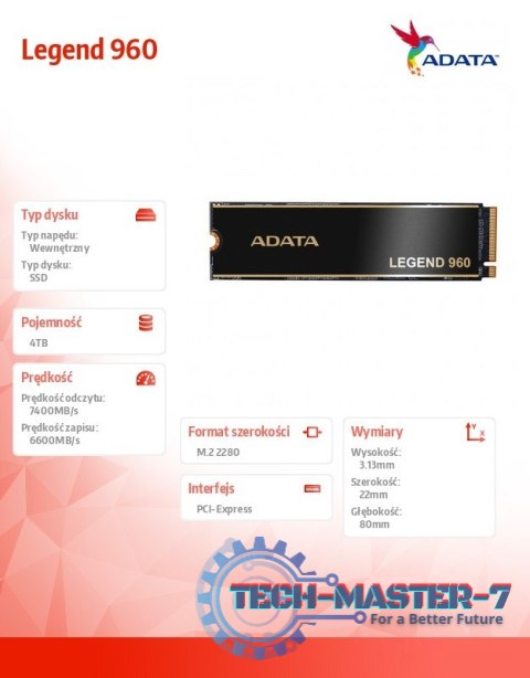 Dysk SSD Legend 960 4TB PCIe 4x4 7.4/6.6 GB/s M2 Dysk SSD Legend 960 4TB PCIe 4x4 7.4/6.6 GB/s M2