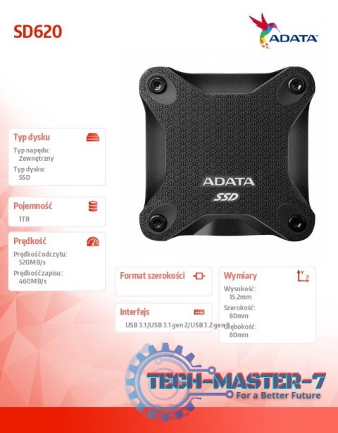 Dysk zewnętrzny SSD SD620 1TB U3.2A 520/460 MB/s czarny Dysk zewnętrzny SSD SD620 1TB U3.2A 520/460 MB/s czarny