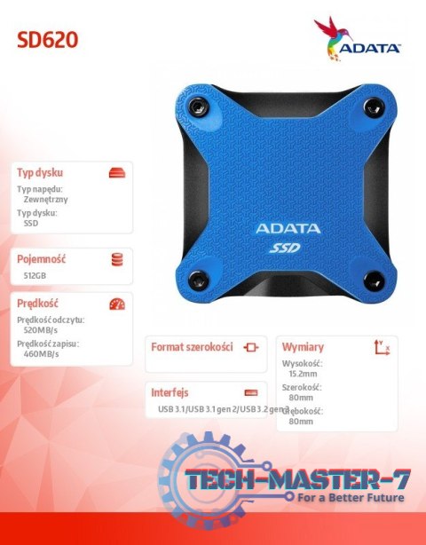 Dysk zewnętrzny SSD SD620 512G U3.2A 520/460 MB/s niebieski Dysk zewnętrzny SSD SD620 512G U3.2A 520/460 MB/s niebieski