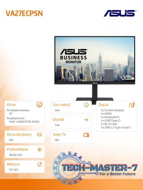 Monitor 27 cali VA27ECPSN DP, HDMI, TYPEC, 3XUSB, RJ45, GŁOŚNIKI Monitor 27 cali VA27ECPSN DP, HDMI, TYPEC, 3XUSB, RJ45, GŁOŚNIKI