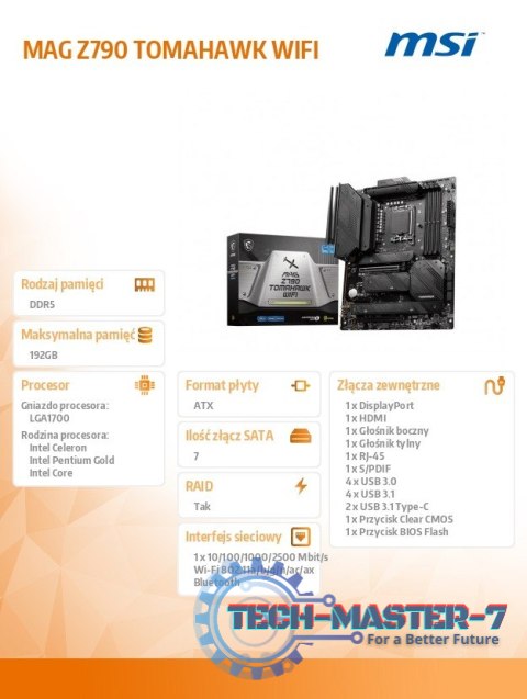 Płyta główna MAG Z790 TOMAHAWK WIFI s1700 4DDR5 DP/HDMI ATX Płyta główna MAG Z790 TOMAHAWK WIFI s1700 4DDR5 DP/HDMI ATX