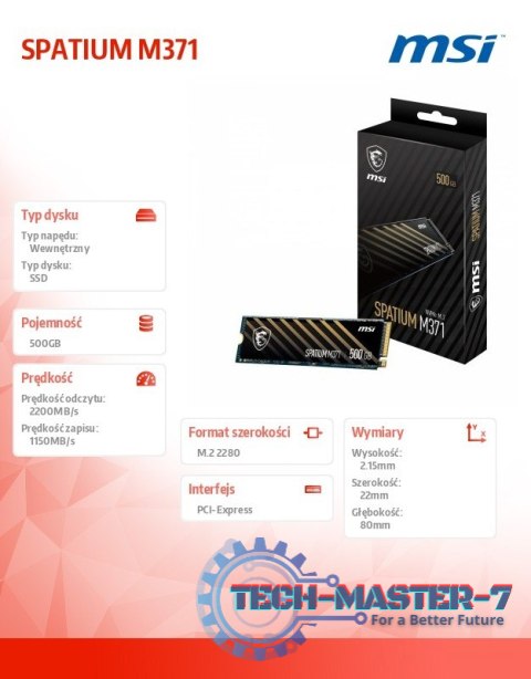 Dysk SSD SPATIUM M371 500GB M.2 PCIe3 2200/1150MB/s Dysk SSD SPATIUM M371 500GB M.2 PCIe3 2200/1150MB/s