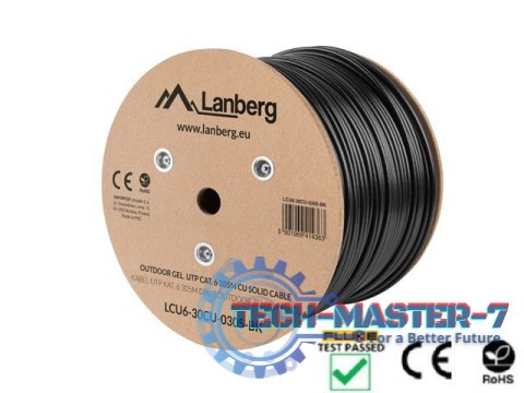 Kabel LAN UTP KAT-6 305M drut outdoor żelowany CU fluke passed, czarny Kabel LAN UTP KAT-6 305M drut outdoor żelowany CU fluke passed, czarny