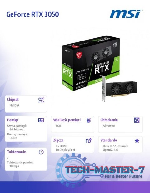 Karta graficzna GeForce RTX 3050 LP 6G OC 6GB GDDR6 96bit DP/2HDMI Karta graficzna GeForce RTX 3050 LP 6G OC 6GB GDDR6 96bit DP/2HDMI