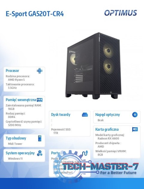 Komputer E-Sport GA520T-CR4 Ryzen 5 5600/16GB/1TB/RX 6600 8GB/W11 Komputer E-Sport GA520T-CR4 Ryzen 5 5600/16GB/1TB/RX 6600 8GB/W11